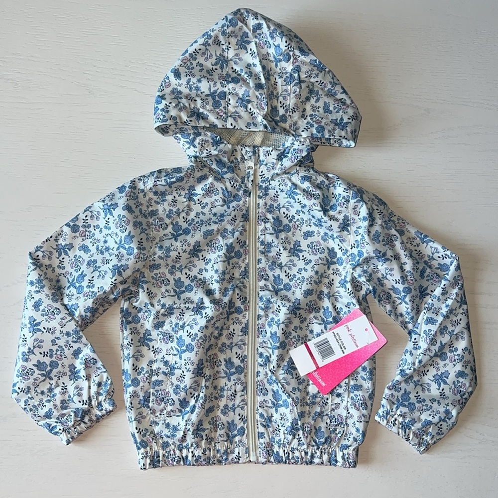 Pink Platinum Ditsy Floral Little Girl Windbreaker Hooded Fall Jacket 4 5/6 6x